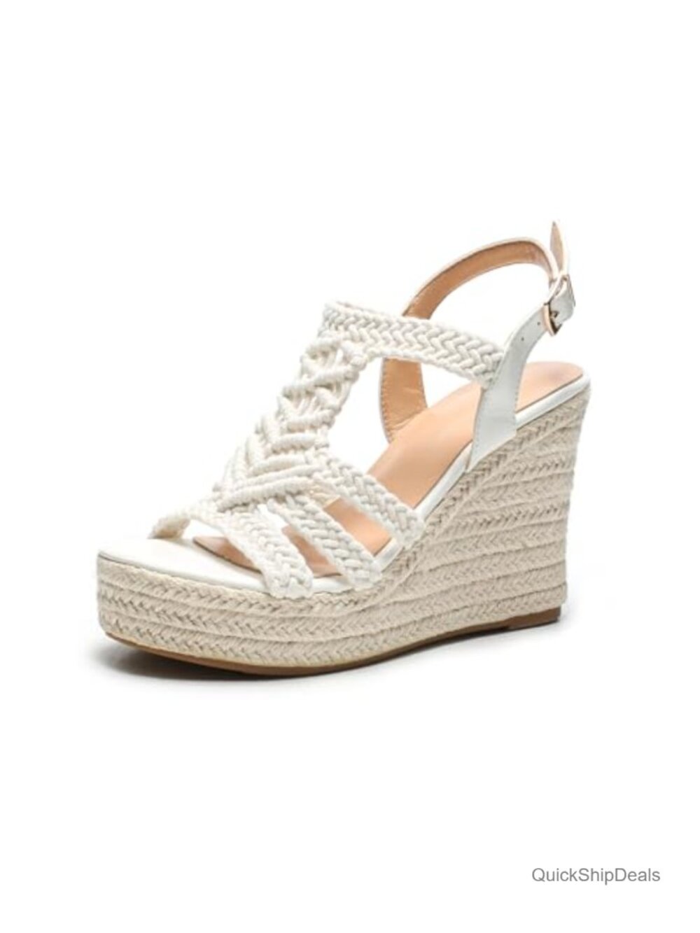 Woven Espadrille Wedge Sandals - White